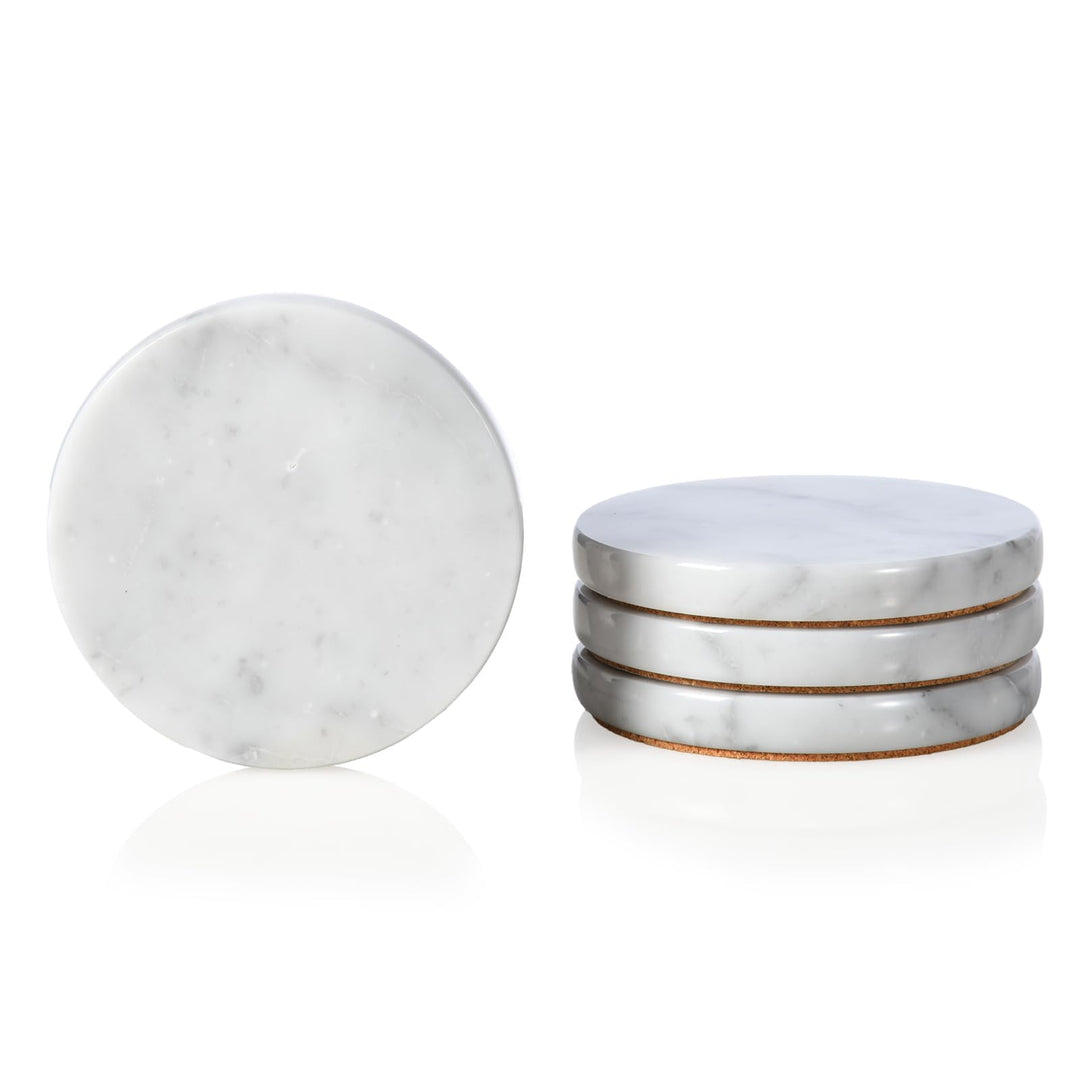 Echte Naturmarmor Untersetzer 4er Set, Carrara Weisser Kalkstein Untersetzer 10cm, Moderner Runder S