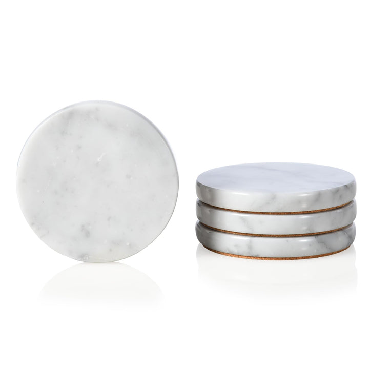 Echte Naturmarmor Untersetzer 4er Set, Carrara Weisser Kalkstein Untersetzer 10cm, Moderner Runder S