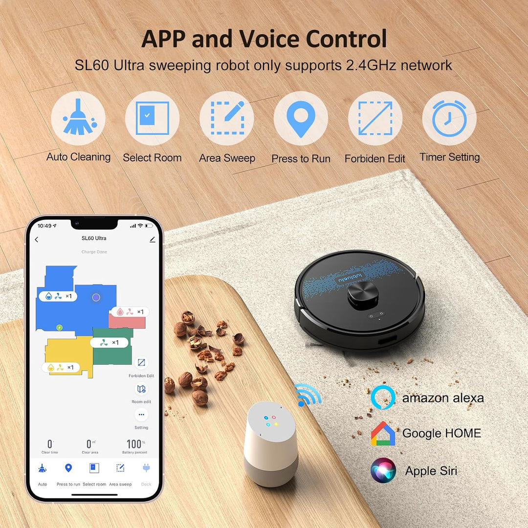 Lubluelu Robot Vacuum Cleaner and Mop Combo, SL60Ultra Robotic Vacuum, 150Mins Max, 56dB, 24 No-Go Z