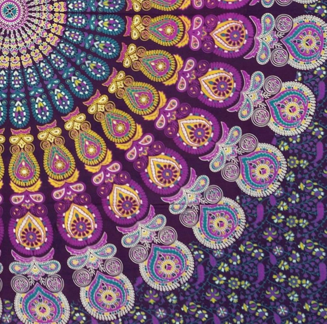 GURU SHOP Boho-Style Wandbehang, Indische Tagesdecke Mandala Druck- Blau/lila, Violett, Baumwolle, 2
