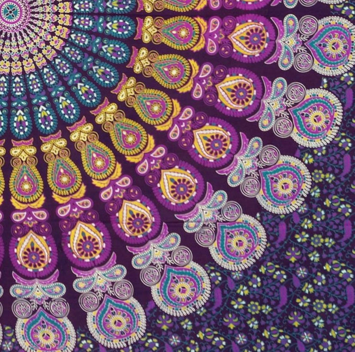 GURU SHOP Boho-Style Wandbehang, Indische Tagesdecke Mandala Druck- Blau/lila, Violett, Baumwolle, 2