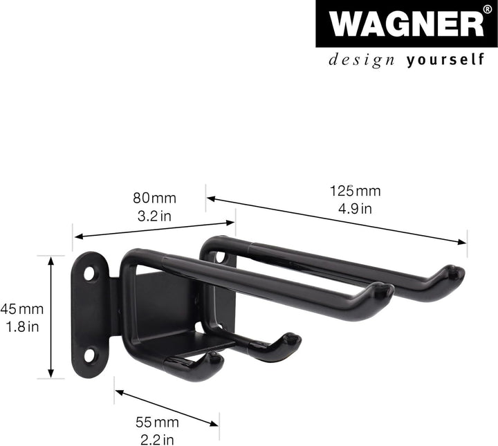 WAGNER - hooks4tools - Wandhaken DOUBLE - 125 x 80 x 45 mm, Stahl beschichtet schwarz, für Geräte, K