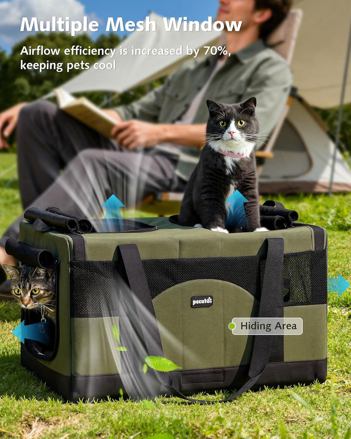 pecute Katzentransportbox für 2 Katzen Katzentasche Transporttasche Stabiler Haustier Tragetasche, T
