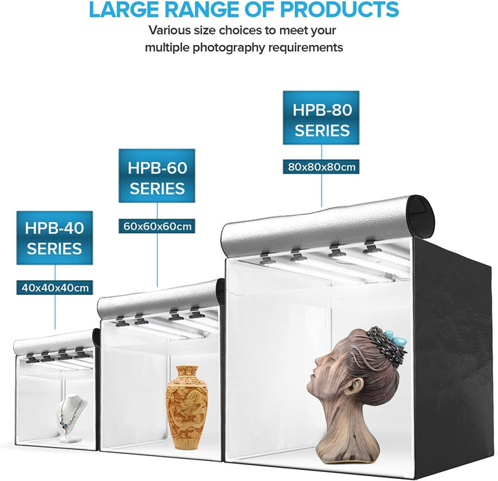 HAVOX - Fotostudio HPB-80XD - Masse 80x80x80cm - 4X Dimmbare LED-Beleuchtung Tageslicht 5500k - 26,0