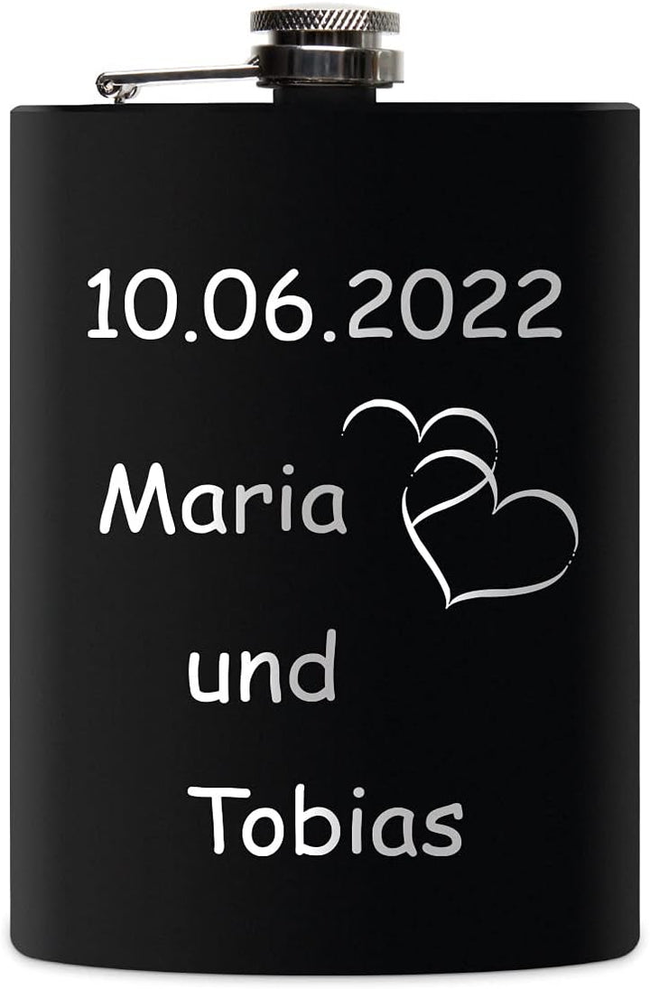 Edelstahl Flachmann 237 ml schwarz matt lackert inkl. individuelle Gravur in Silber von Paule Black