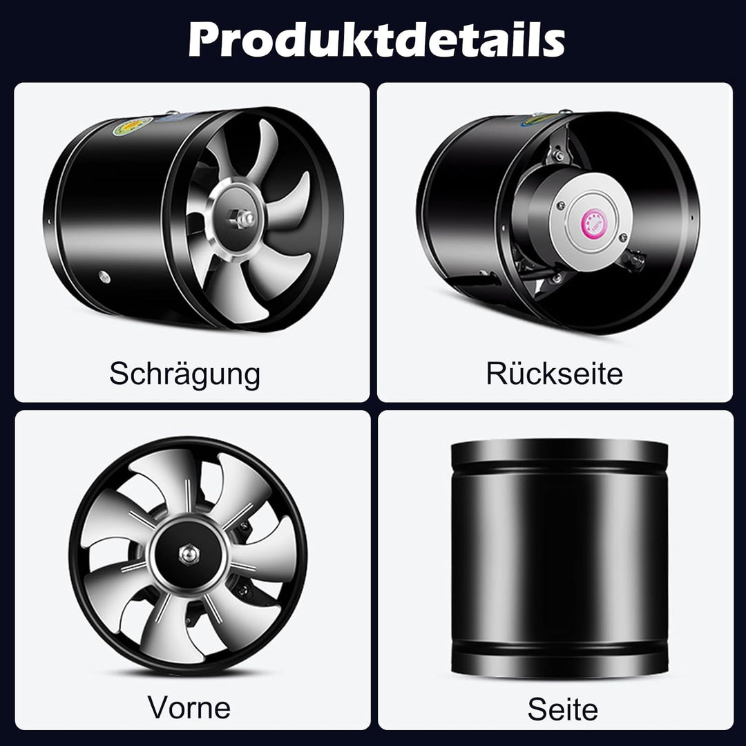Rohrventilator 150mm, Inline-Rohrventilato, 600m³/H Rohrlüfter, 45dB Abluft für Bad Küche Gewächshau