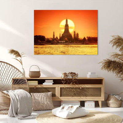 Bilder auf Leinwand 100x70cm Leinwandbild mit Rahmen Tempel Asien Gross Wanddeko Bild Schlafzimmer K