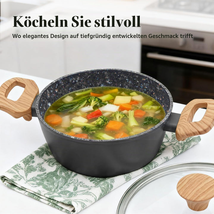 Topf &amp; Pfanne Set grosse Bratpfanne - keramikbeschichteter Aluminiumholzgriff, alle Herdplatten (3,