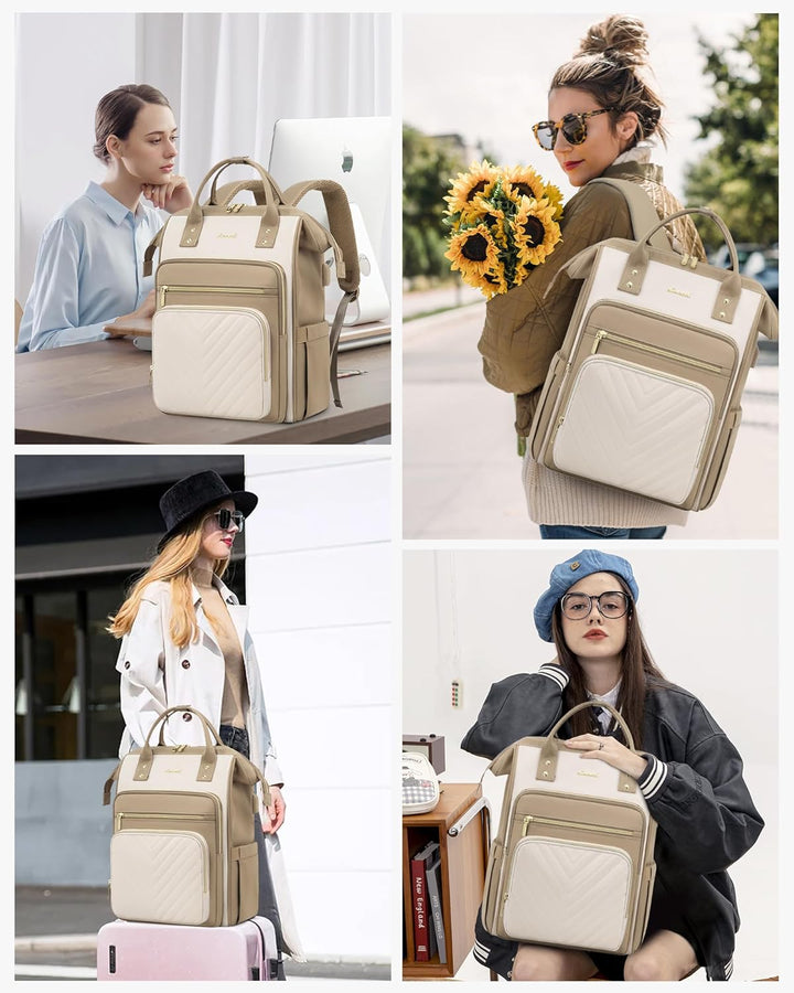 LOVEVOOK Rucksack Damen, 15,6 Zoll Laptop Schulrucksack Teenager Mädchen Wasserdicht, Elegant Reiser