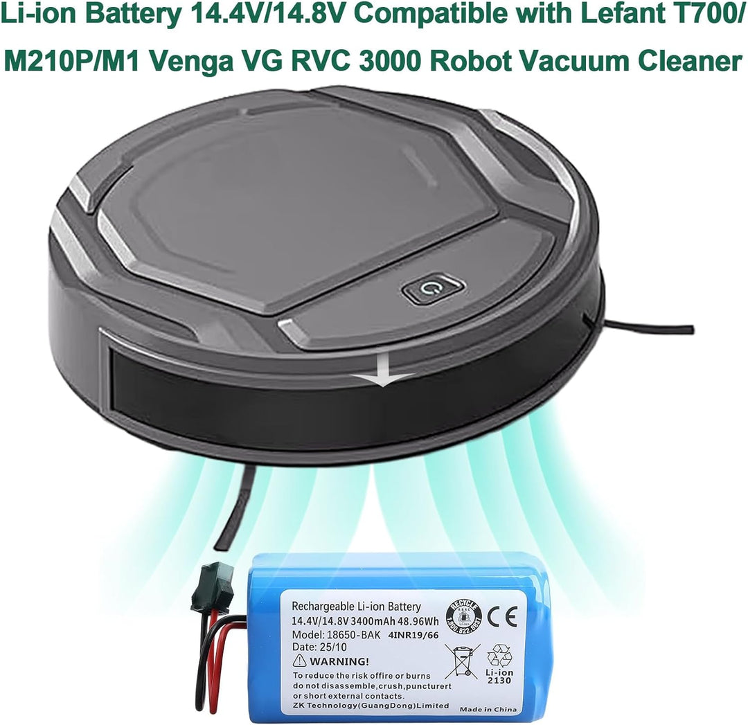 14.4V/14.8V 3400mAh Ersatzakku Kompatibel mit Lefant T700/M210P/M1 Venga VG RVC 3000 Robot Vacuum Cl
