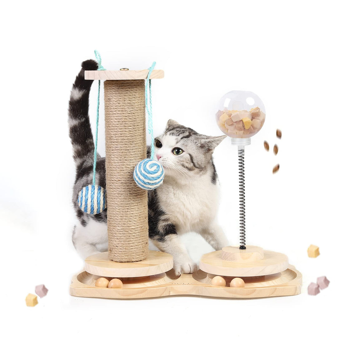 Marchul 4-in-1 interaktives Katzenspielzeug, natürlicher Sisal-Kratzbaum mit hängenden Bällen, Katze
