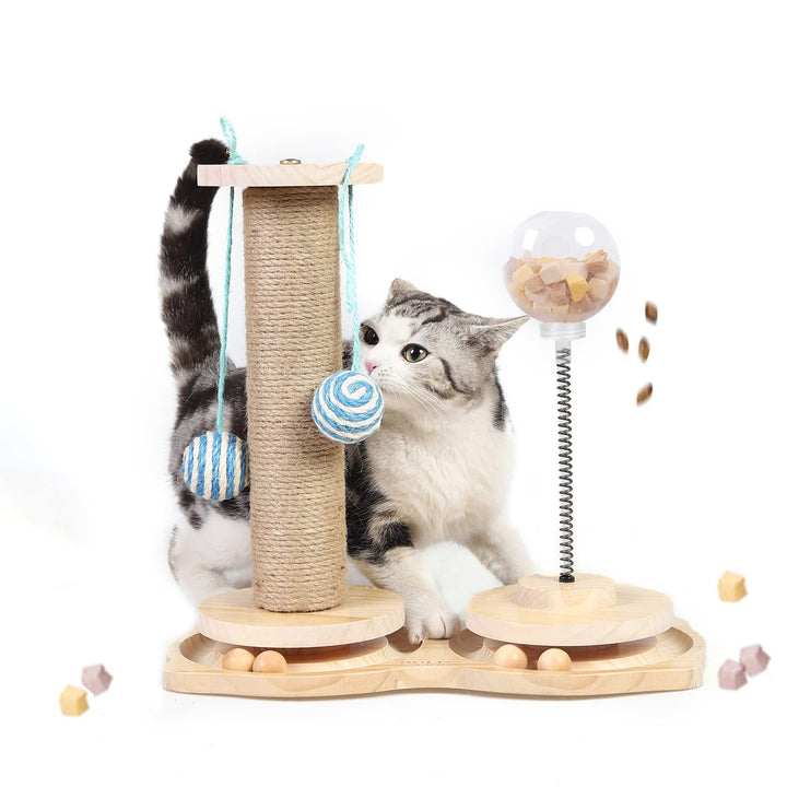 Marchul 4-in-1 interaktives Katzenspielzeug, natürlicher Sisal-Kratzbaum mit hängenden Bällen, Katze