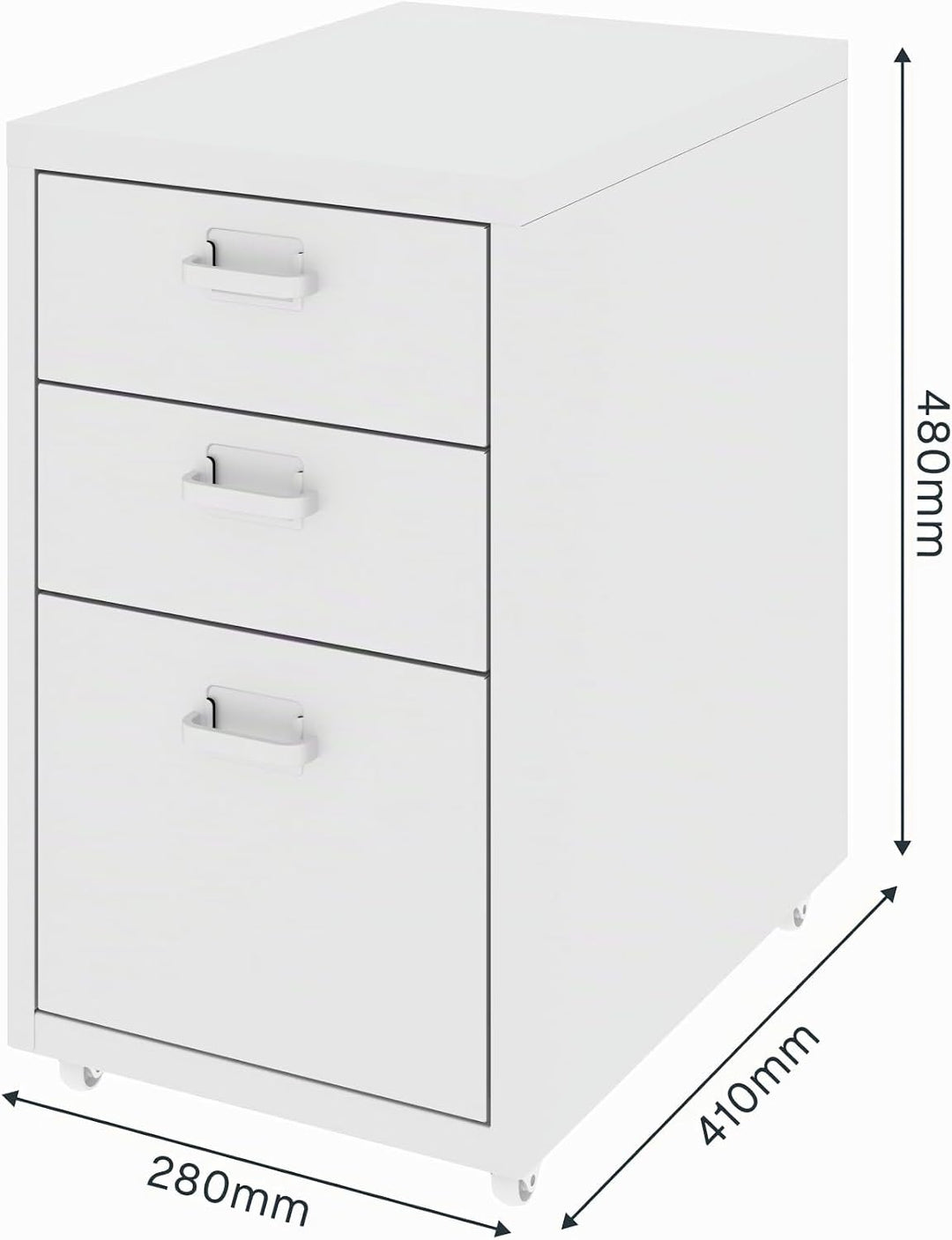 FLEXISPOT Rollcontainer Büroschrank mit 3 Schubladen, Aktenschrank Metallschrank Kommode mit Rädern,