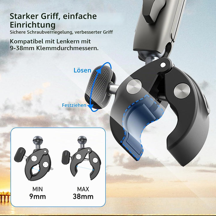 Super-Klemmhalterung Fahrrad-/Motorradhalterung für DJI Osmo 360/Action 5 Pro/4/3/Pocket 3 | Magneti
