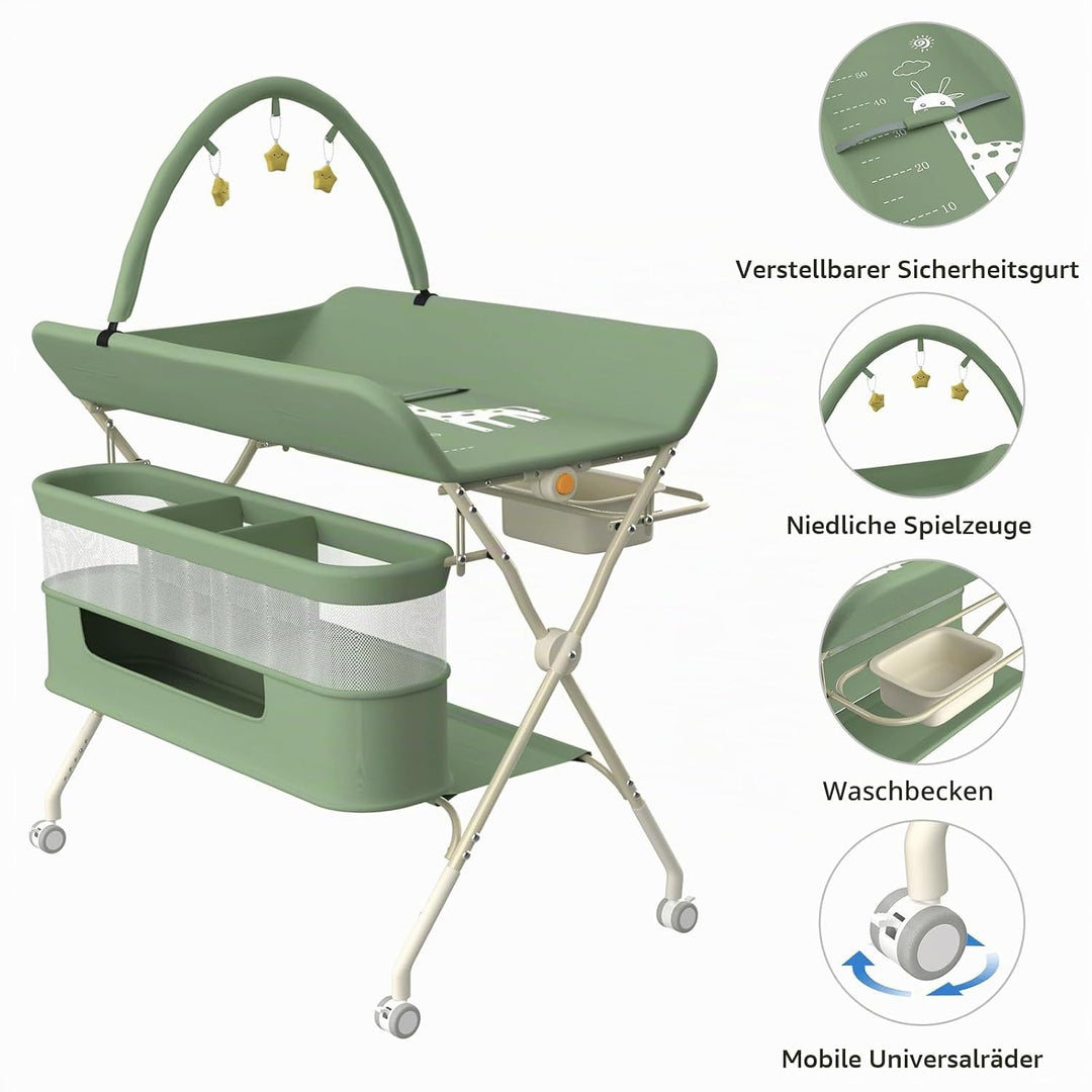 OHMG klappbare Wickelkommode Wickeltisch, Baby Wickelkombi, mit Wickelauflage Sicherheitsgurt und Ab