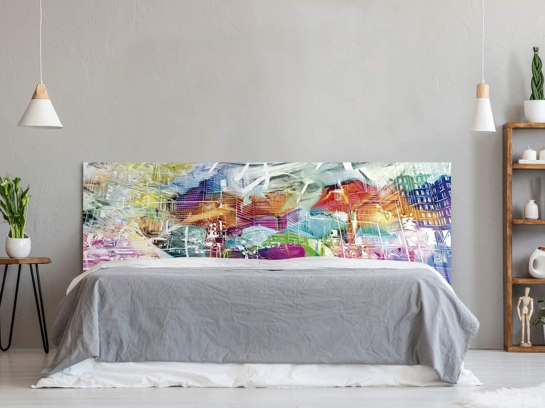 Kopfteil für Bett, PVC, Digitaldruck, Bunte Stadt, 100 x 60 cm, Original-Kopfteil 100x60cm, 100x60cm