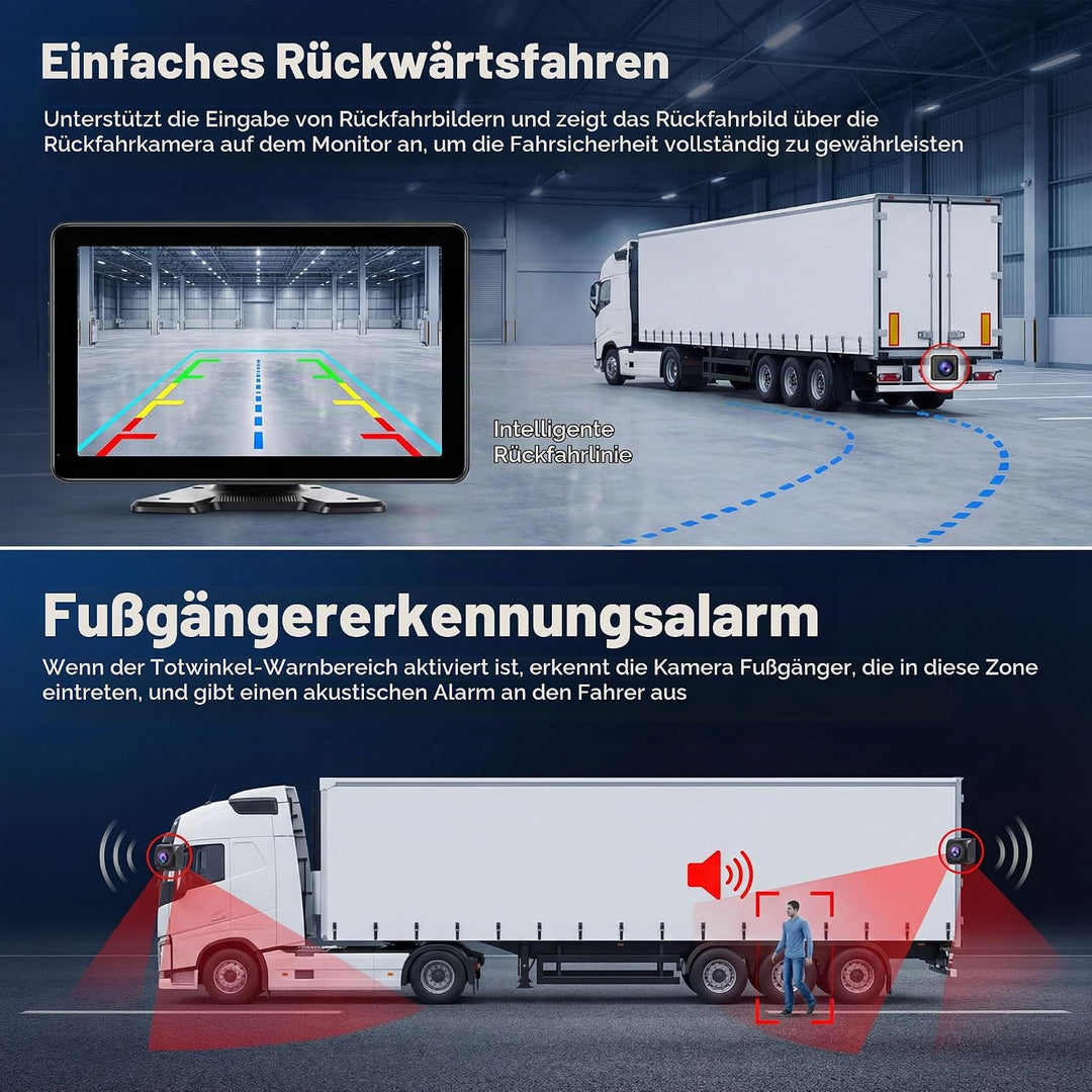 CAMECHO Rückfahrkamera 4 Kameras Set 10,1" IPS HD Monitor 4 Geteilte Rück und Vorder Kamera Weitwink