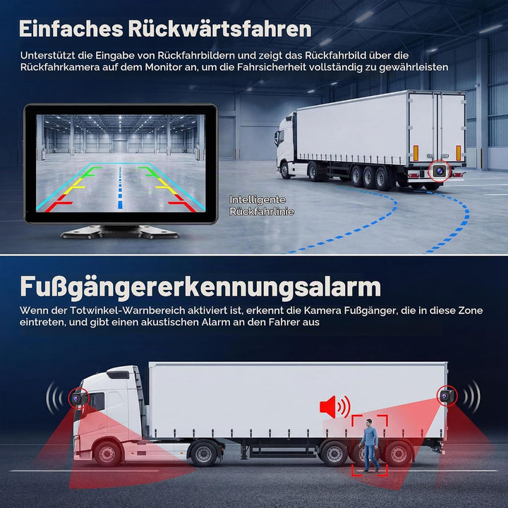 CAMECHO Rückfahrkamera 4 Kameras Set 10,1" IPS HD Monitor 4 Geteilte Rück und Vorder Kamera Weitwink