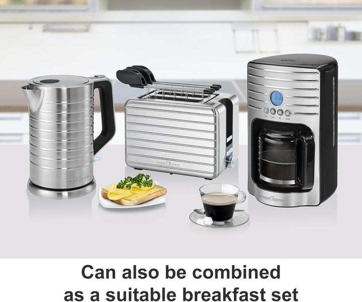 ProfiCook® Edelstahl-Wasserkocher | 1,7 Liter | 100° C | 850–2200 W max. | Wasserkocher | Aussenlieg