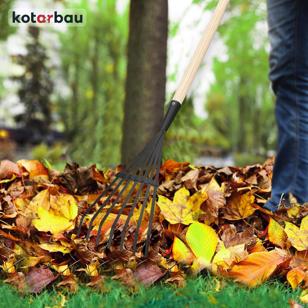 KOTARBAU® Laubrechen mit Stiel - 14 cm - Fächerbesen - Metall Rechen für Gras &amp; Laub - Garten Besen