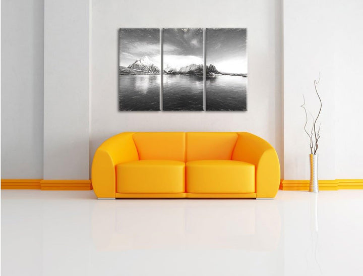 Pixxprint Lofoten in Norwegen Kunst Kohle Effekt 3-Teiler Leinwandbild 120x80 Bild auf Leinwand