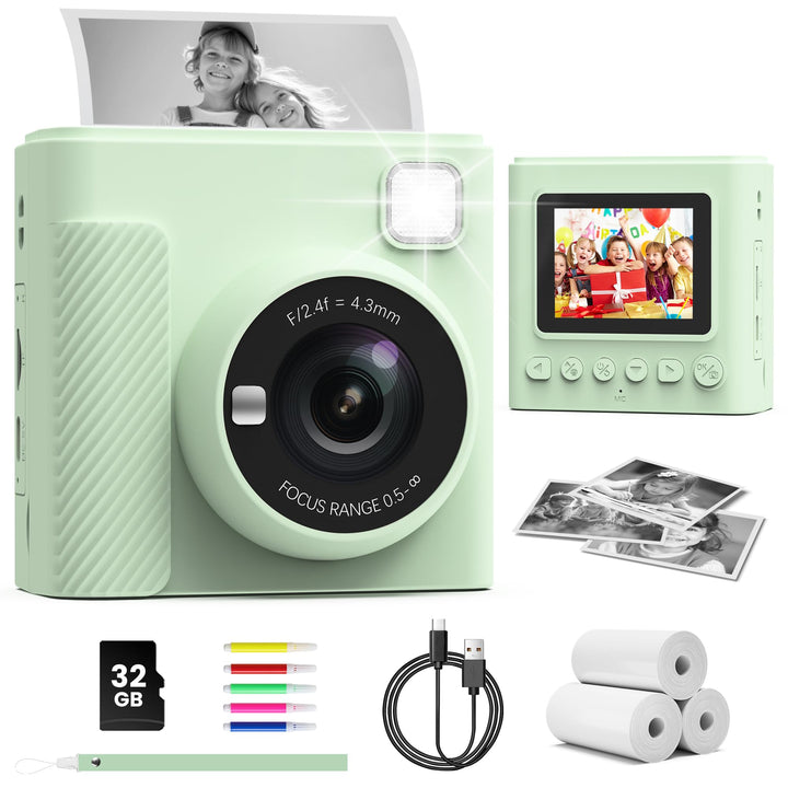 Kinderkamera Sofortbildkamera, 2,4 Zoll Sofortbildkamera Kinder mit 32G Karte und Fotopapier Drucken