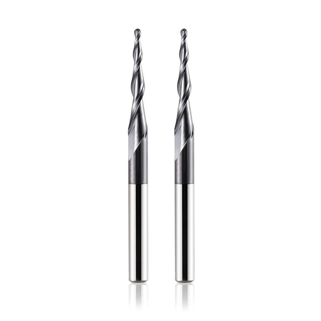 2 Stück VHM Kugelkopffräser Konische Fräser für Oberfräse CNC 2 Flöten 1.0 mm Radius Gravierfräser 6