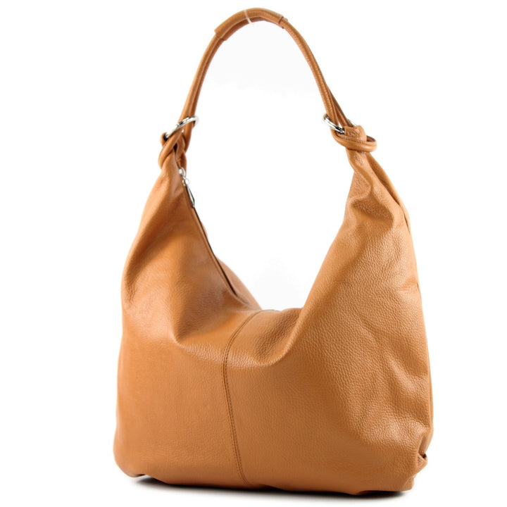modamoda de - 337 - ital Schultertasche Hobo Shopper Leder Camel, Camel