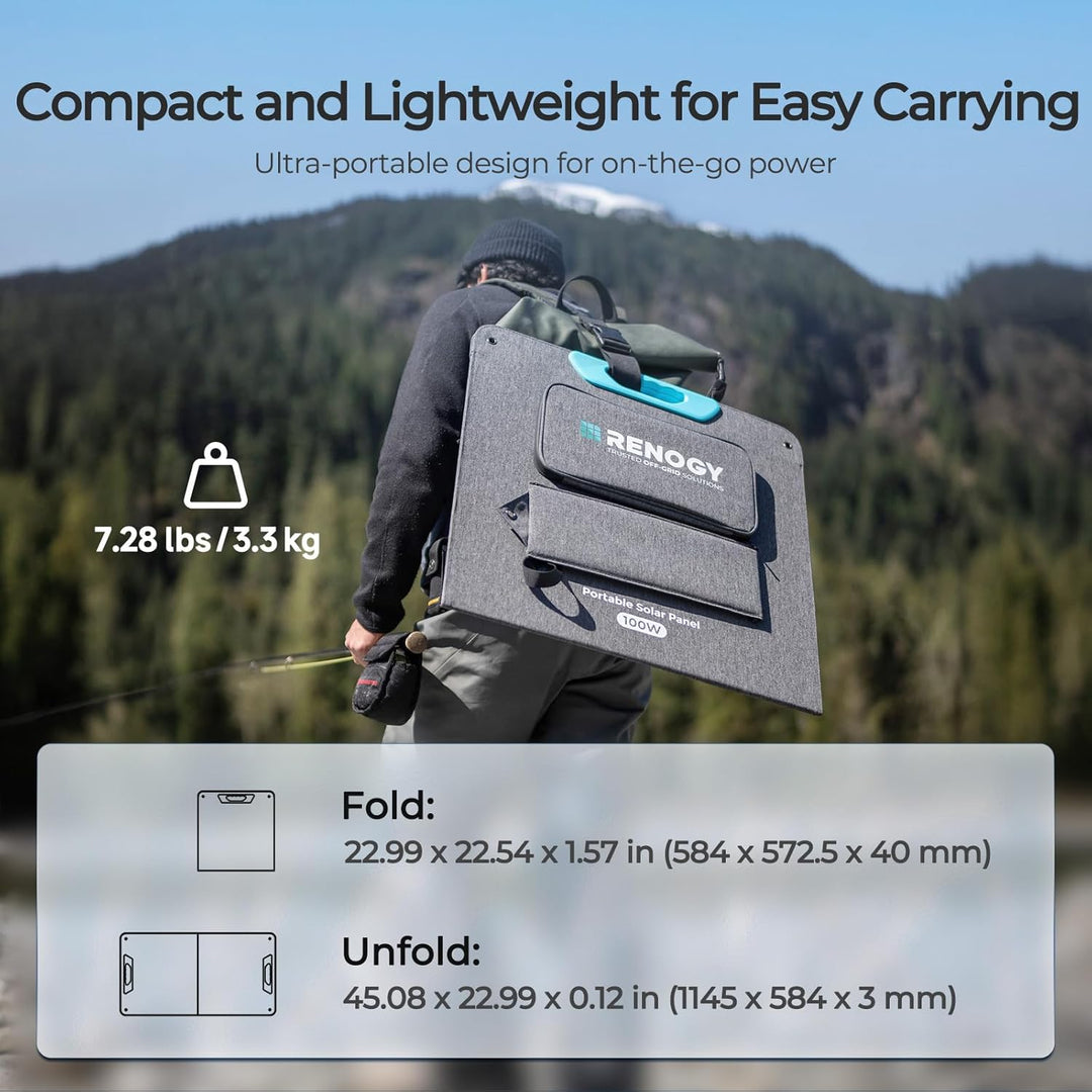Renogy N-Typ Solarpanel Faltbar 100W, 25% Hoch-Effizienz Tragbares Solarmodul, IP65 3,3kg Faltbares