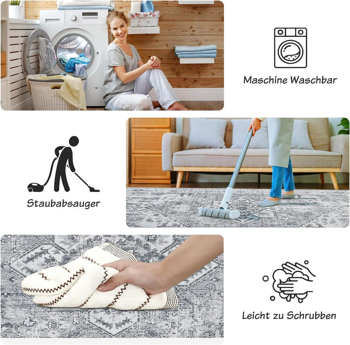 WONGS BEDDING Boho Teppich Wohnzimmer Schlafzimmer Kurzflor Teppiche Waschbar Weich rutschfest Vinta