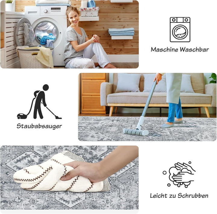 WONGS BEDDING Boho Teppich Wohnzimmer Schlafzimmer Kurzflor Teppiche Waschbar Weich rutschfest Vinta