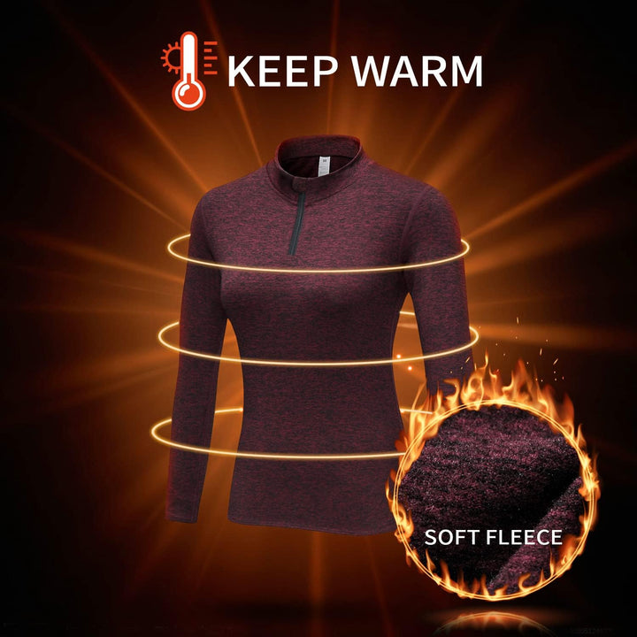 WOWENY Fleecepullover Damen 1/4 Zip Funktionsshirt Fleece warm Laufshirt Langarm mit Stehkragen, Atm