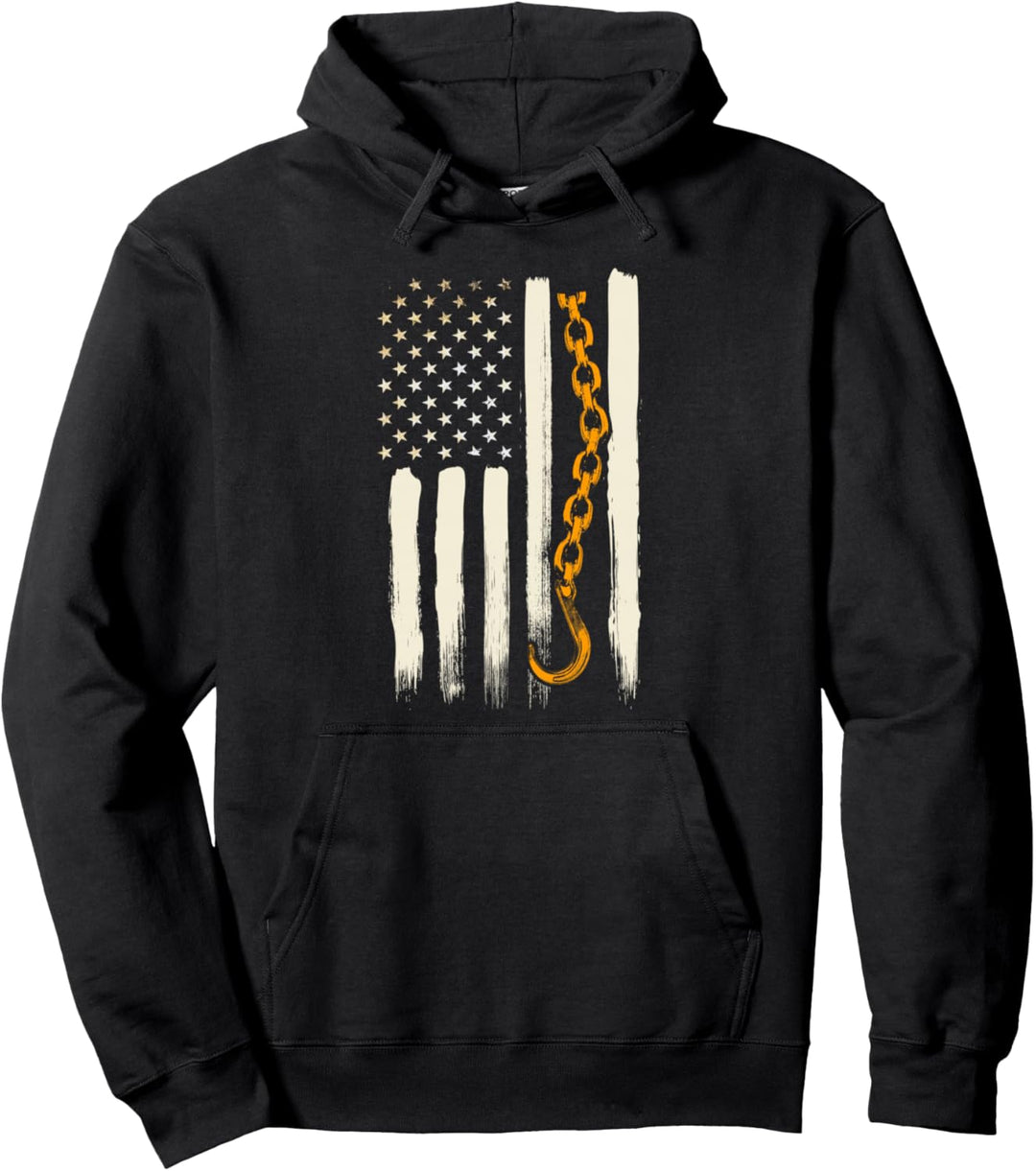 Tow Truck Driver Gifts American Flag Patriotic Towing Pullover Hoodie