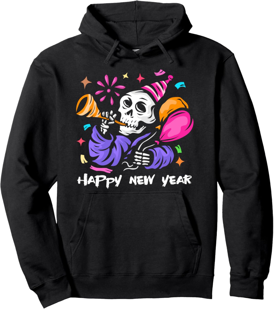 Happy New Year Skelett Celebration Art Design Pullover Hoodie
