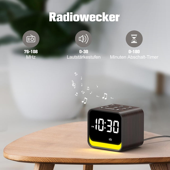 REACHER Radiowecker für das Schlafzimmer, Digitale FM Radiouhr mit Weissrausch-Soundmaschine, 9 Alar