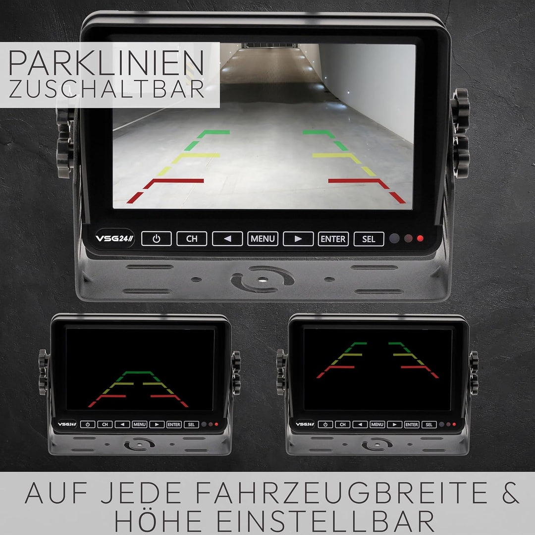 VSG24 7“ Element Wired HD Funk Rückfahrsystem für Wohnmobil & LKW, KFZ Set Rückfahrkamera kabellos +