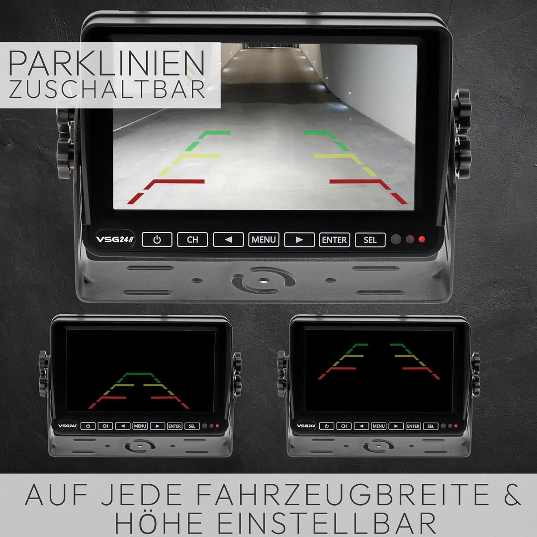 VSG24 Element Wired HD – Wetterfestes 7 Zoll HD Funk-Rückfahrkamera Set – 2 IP68 Kameras – Splitscre