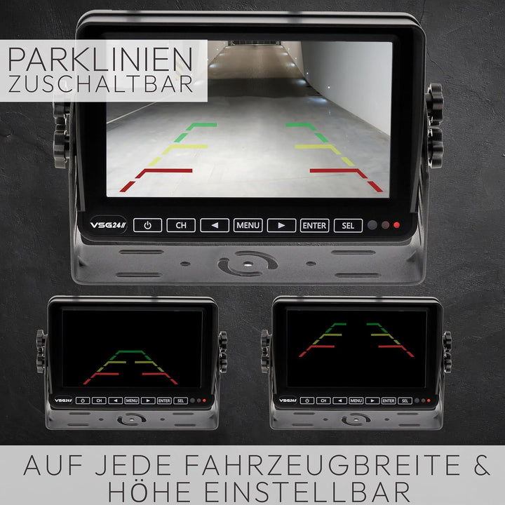 VSG24 Element Wired HD – Wetterfestes 7 Zoll HD Funk-Rückfahrkamera Set – 2 IP68 Kameras – Splitscre