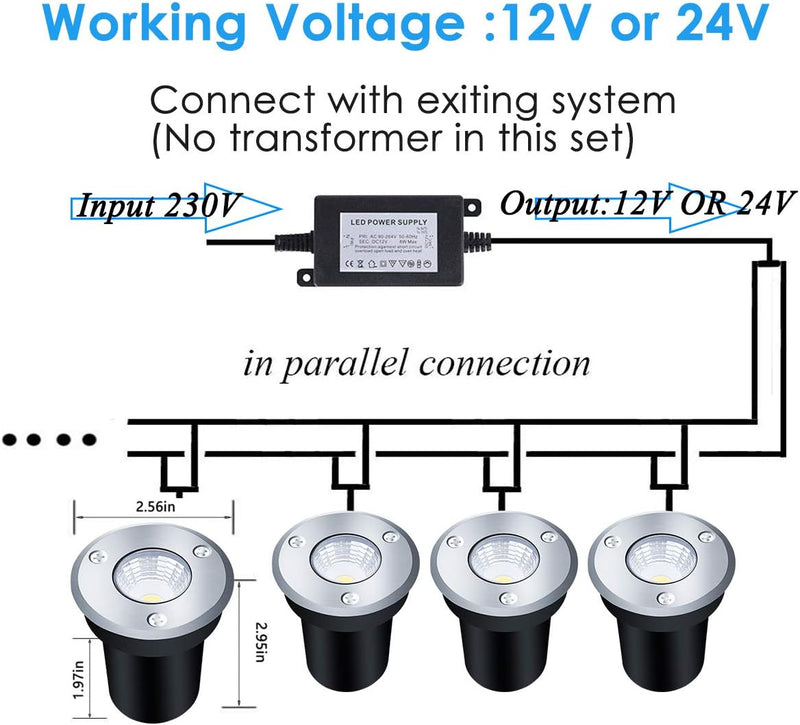 B-right 6er LED Bodeneinbaustrahler, 3W Bodeneinbauleuchte für Aussen, Bodenlampe Aussen, rostfrei,