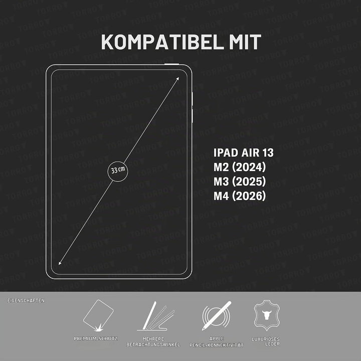 TORRO Hülle kompatibel mit iPad Air 13" M4 (2026), M3 (2025) &amp; M2 (2024) - Lederhülle mit Standfunkt