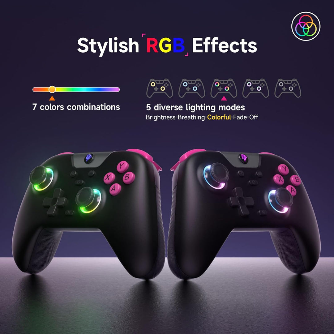 EasySMX X05 Controller PC mit 7 Farbe RGB Licht, Controller PC wireless mit Hall Joysticks & Hall Tr