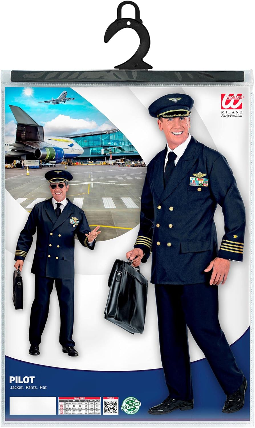W WIDMANN MILANO Party Fashion - Kostüm Pilot, Jacke, Hose, Hut, Uniform, Airline, Karneval, Mottopa