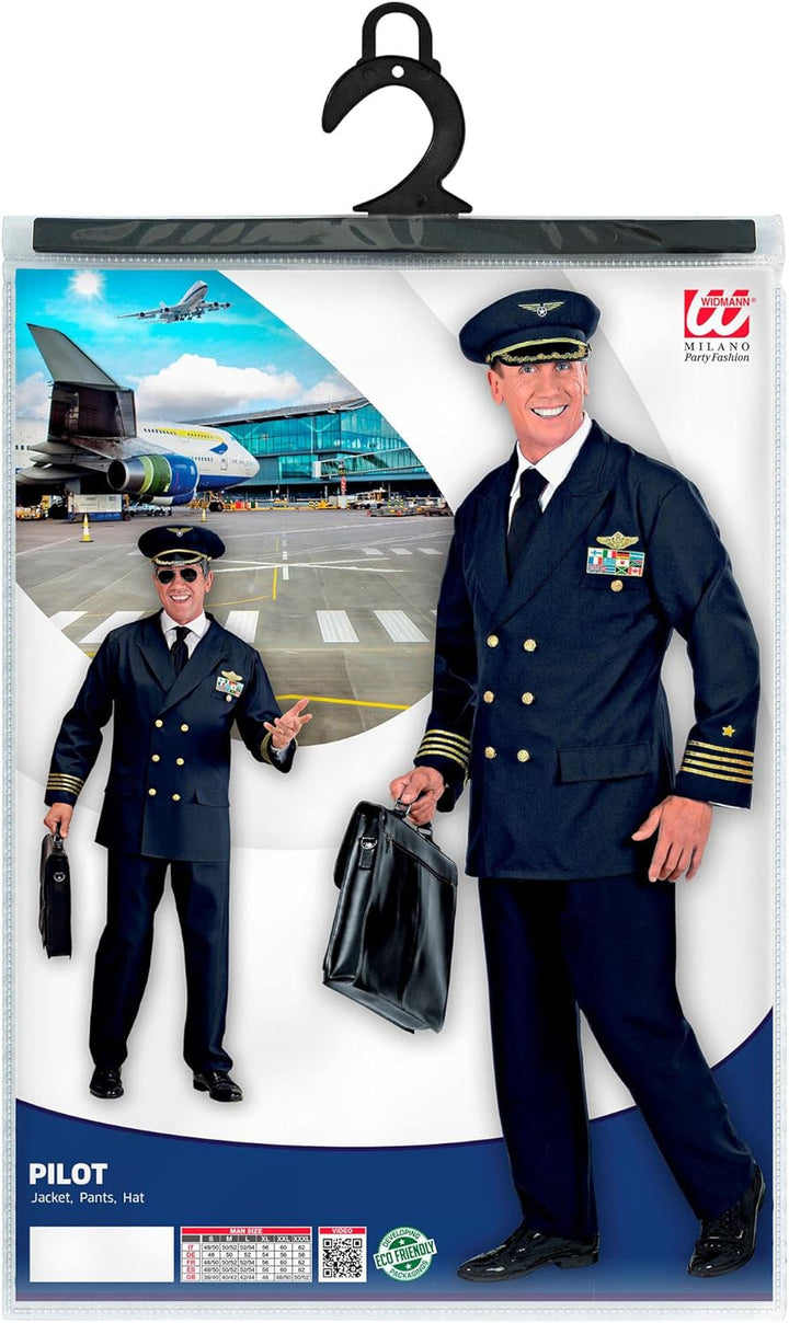 W WIDMANN MILANO Party Fashion - Kostüm Pilot, Jacke, Hose, Hut, Uniform, Airline, Karneval, Mottopa