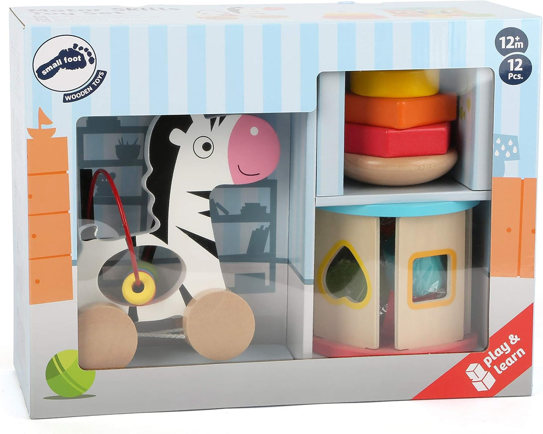 small foot Motorikspielzeug-Set aus Holz, mit Ziehtier, Stapelturm und Steckspiel, für Kinder ab 12