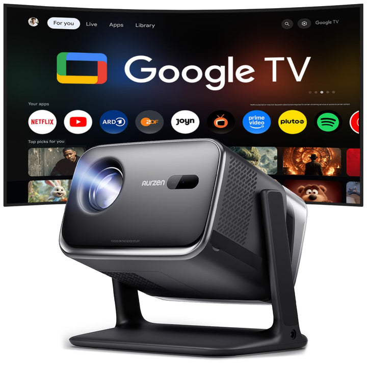 Aurzen Boom Mini 4-in-1 Smart Beamer mit Google TV, 4K Unterstützt Heimkino & Outdoor Projektor, 20W