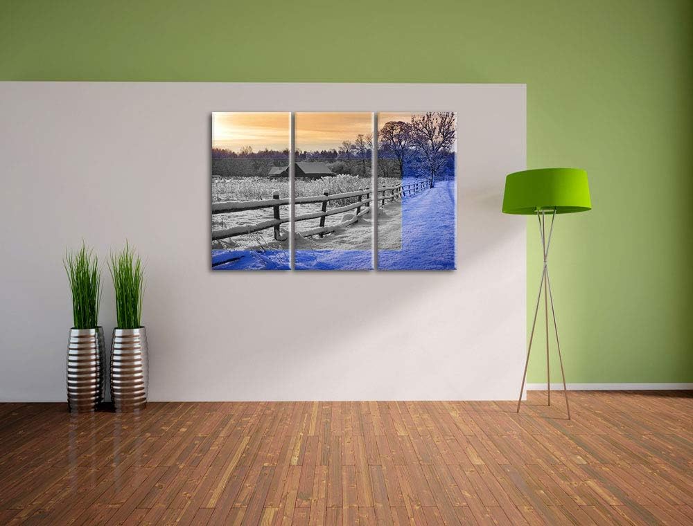 kleines Holzhaus in verschneiter Landschaft schwarz/weiss 3-Teiler Leinwandbild 120x80 Bild auf Lein