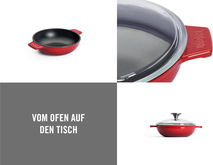 Woll Iron Servierpfanne mit Deckel und Silikongriffen - Induktiv -, Ø 18 cm, 5,5 cm hoch - Geeignet