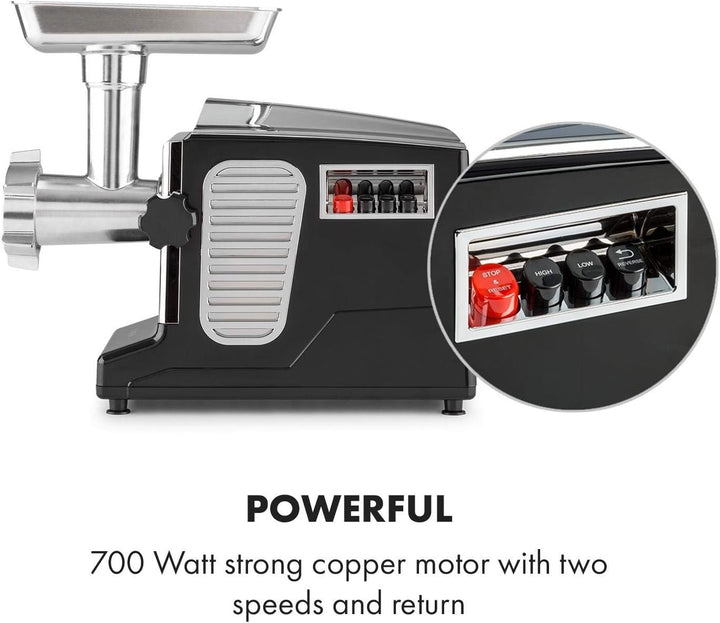 Klarstein Kraftprotz - elektrischer Fleischwolf, Leistung: 700 Watt, Blockierleistung: 1800 Watt, Ku