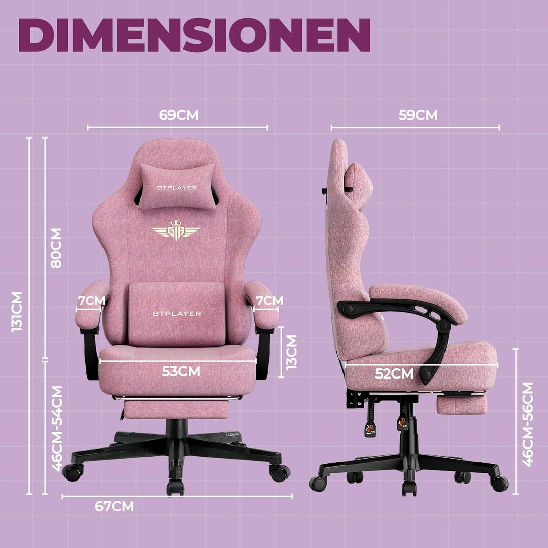 GTPLAYER Gaming Stuhl, Atmungsaktiver Bürostuhl, bürostuhl ergonomisch, Hochwertiger - Stoff, Ergono