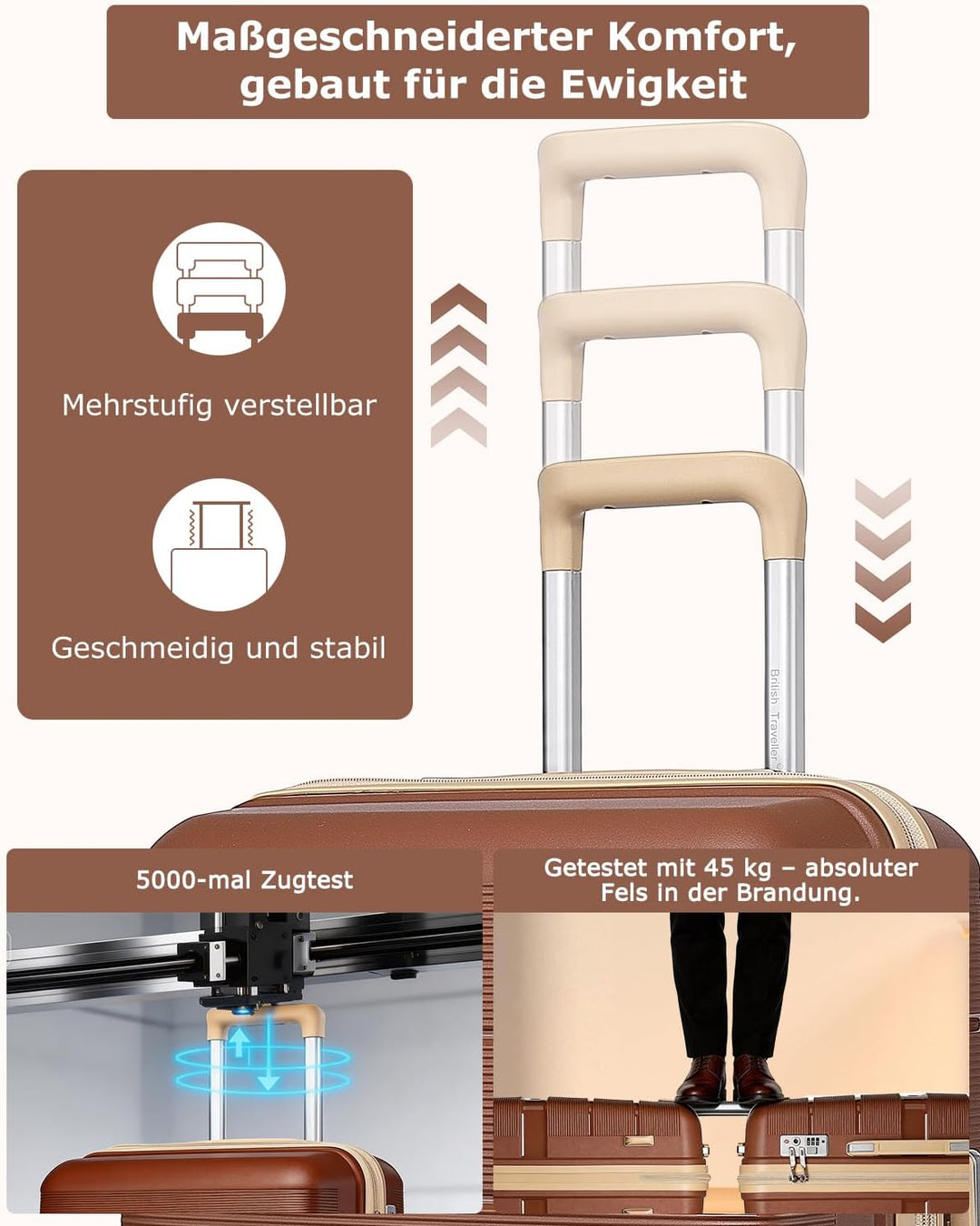 British Traveller Reisekoffer Handgepäck Koffer Trolleys Handgepäck Hartschalenkoffer 100% PP Handge